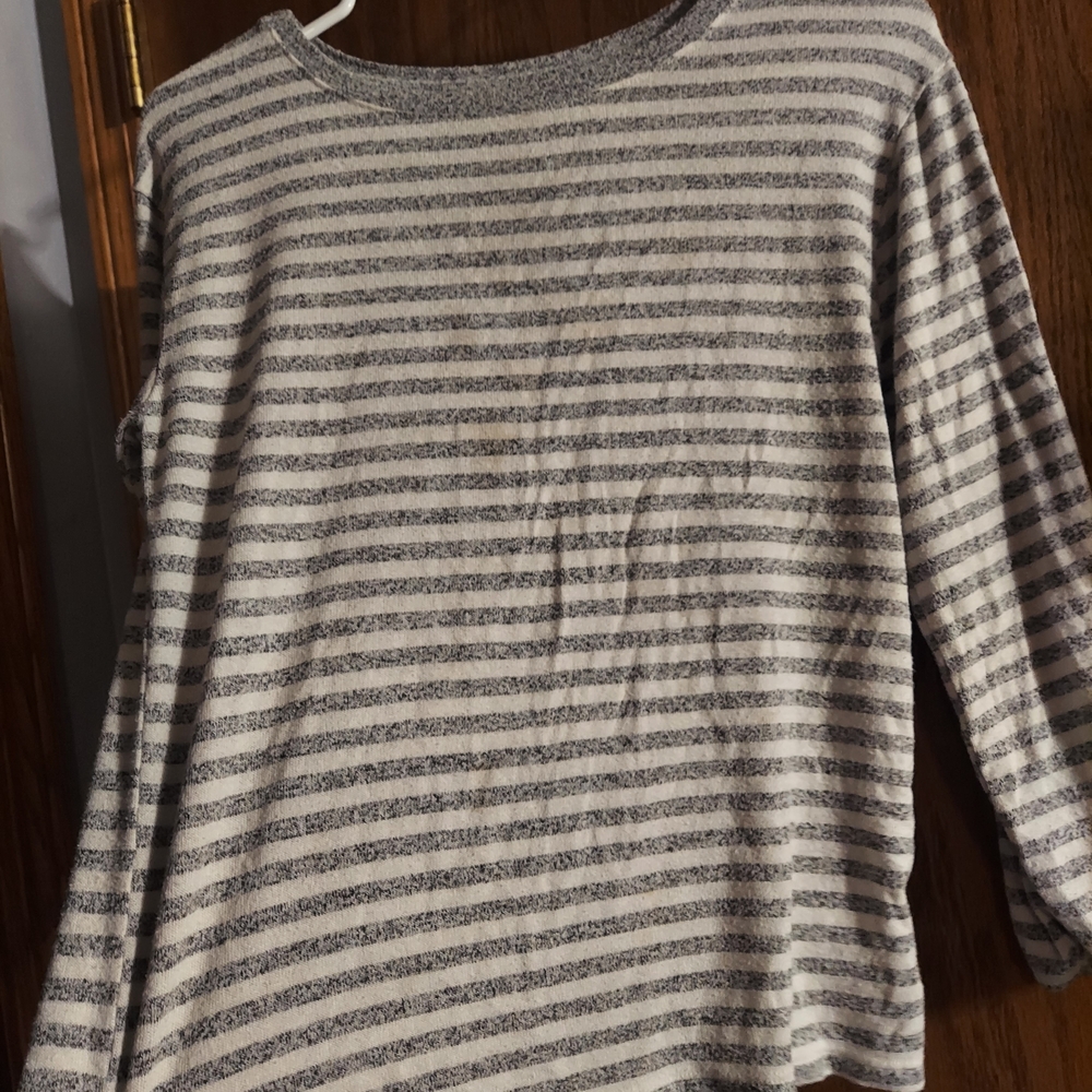 Cat & Jack Heathered Gray White Striped Long Sleeve Soft Top LG 10/12 Kids Girls - Picture 3 of 6